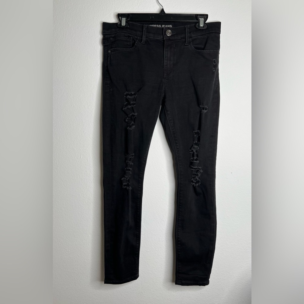Express Legging Jeans Distressed Womens 8s Mid Rise Dark Blue Denim Stretch